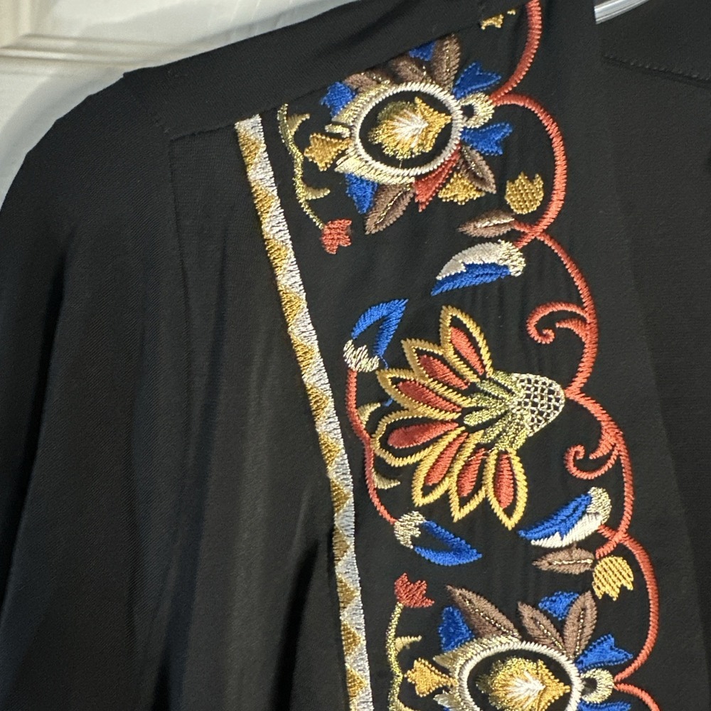 Bob Mackie Byzantine Embroidered‎ Border Kimono Wearable Art Size XS Black - Picture 4 of 7